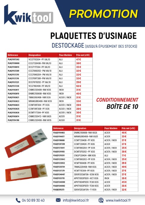 Destockage Plaquettes d'usinage