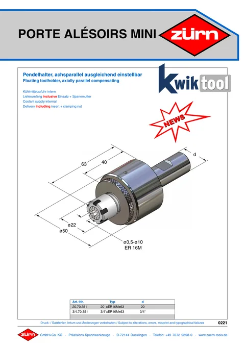 Couverture du catalogue Porte-alésoirs mini