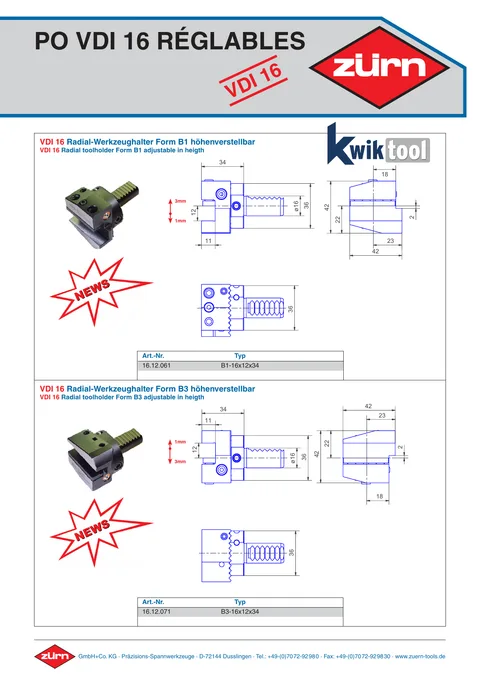 Couverture du catalogue Porte-outils VDI 16 réglables