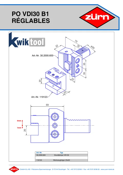 Couverture du catalogue Porte-outils VDI 30 B1 réglables