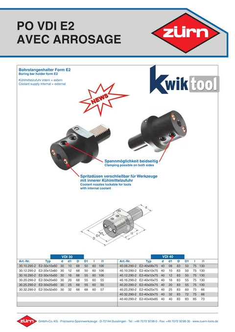 Couverture du catalogue Porte-outils VDI E2 avec arrosage