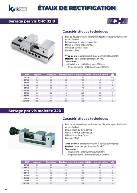 Couverture du catalogue Étaux de rectification standards