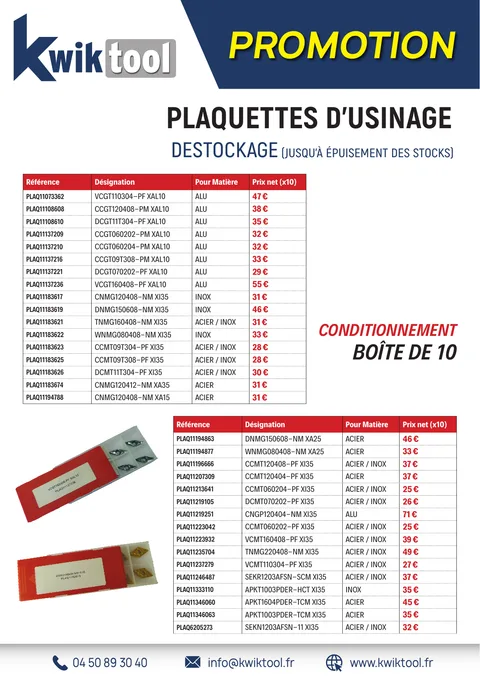 Aperçu de la promotion Déstockage plaquettes d'usinage